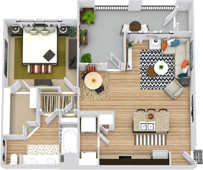 Floor plan for 1 bed, 1 bath, 820 sqft